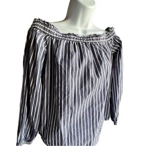 J. Crew Classic Nautical Blue White Stripe Off the Shoulder Top ✨ SZ 0 ✨